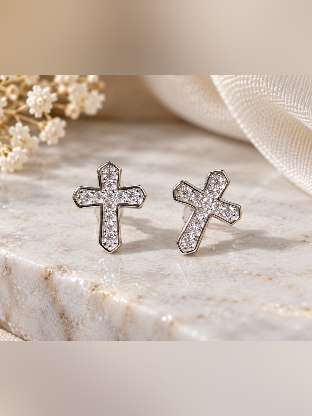 .925 Sterling Silver 1.0 CTW Moissanite Cross Stud Earrings